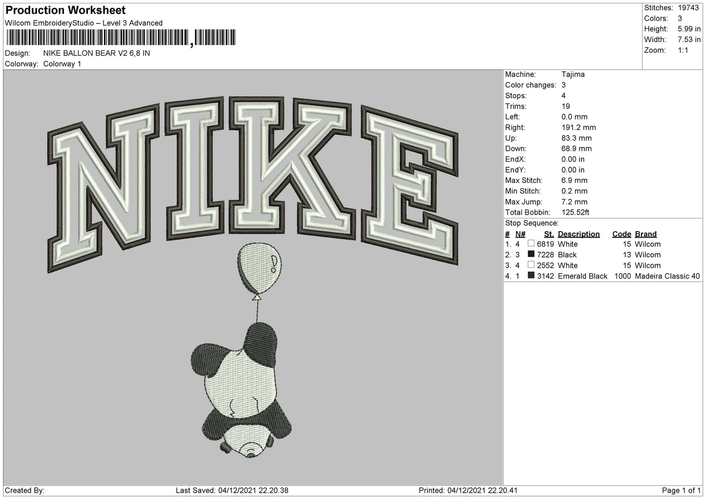 Nike Ballon Bear V2 Embroidery File 4 size