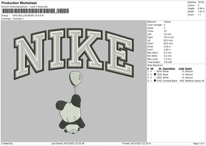 Nike Ballon Bear V2 Embroidery File 4 size
