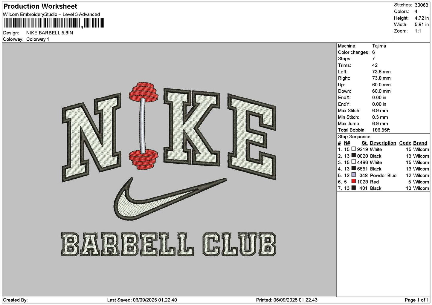 Nike Barbell Embroidery File 6 sizes