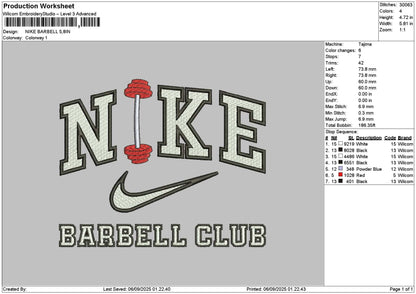 Nike Barbell Embroidery File 6 sizes