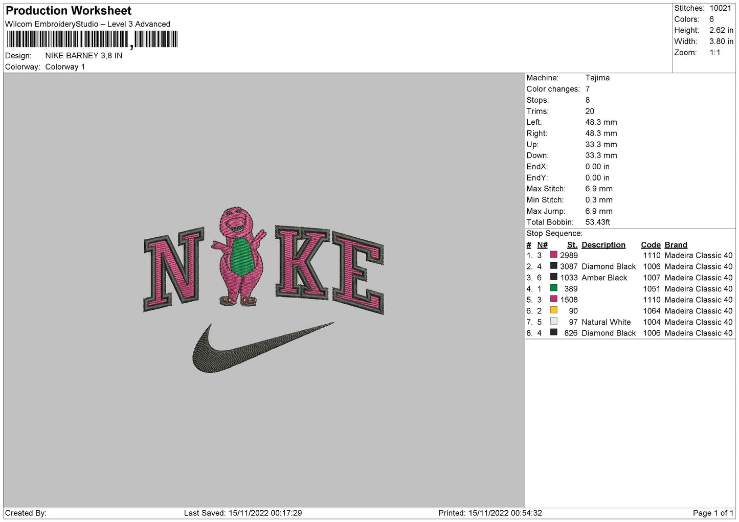 Nike Barney Embroidery File 6 sizes