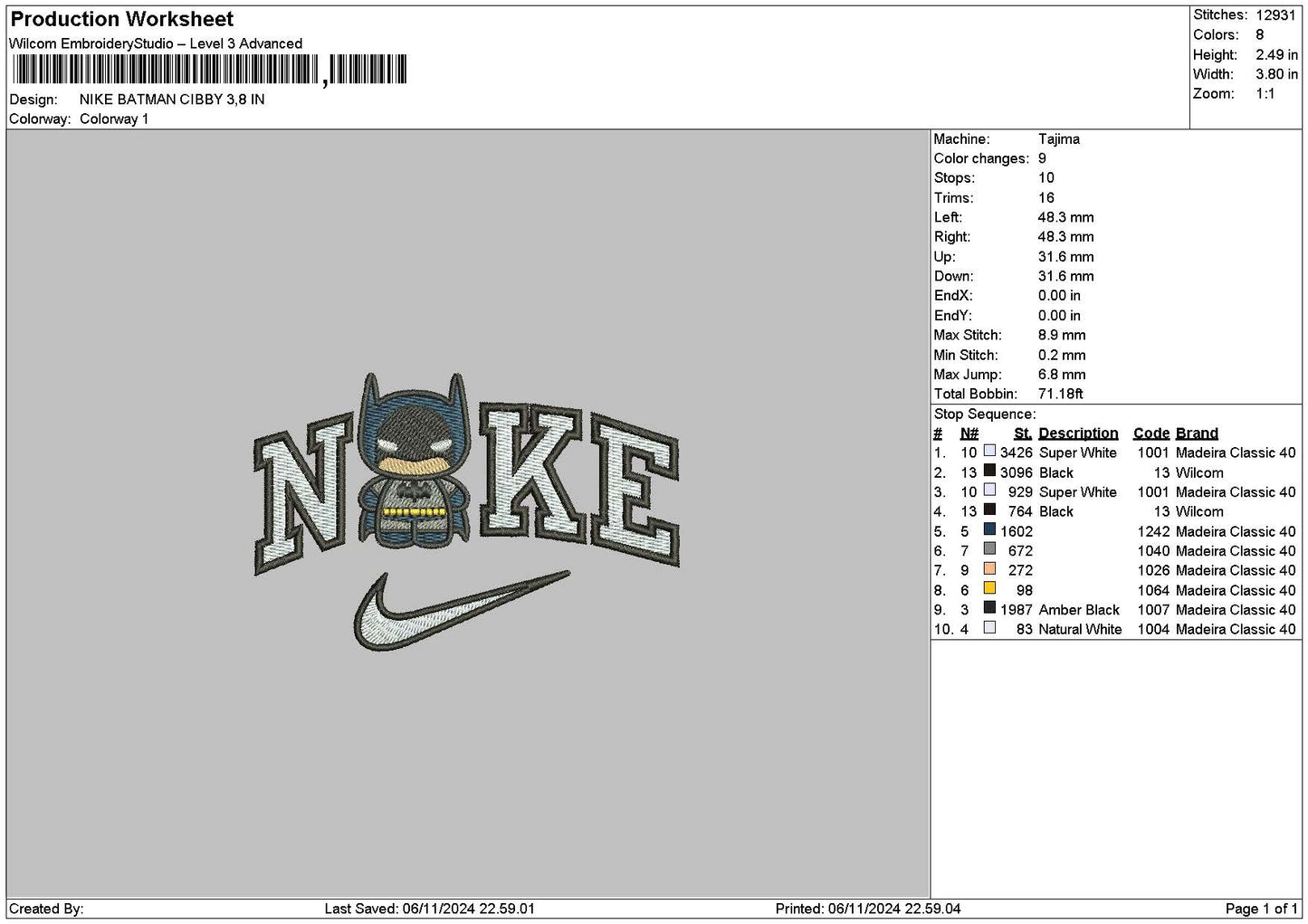 Nike Batmanchibi Embroidery File 6 sizes