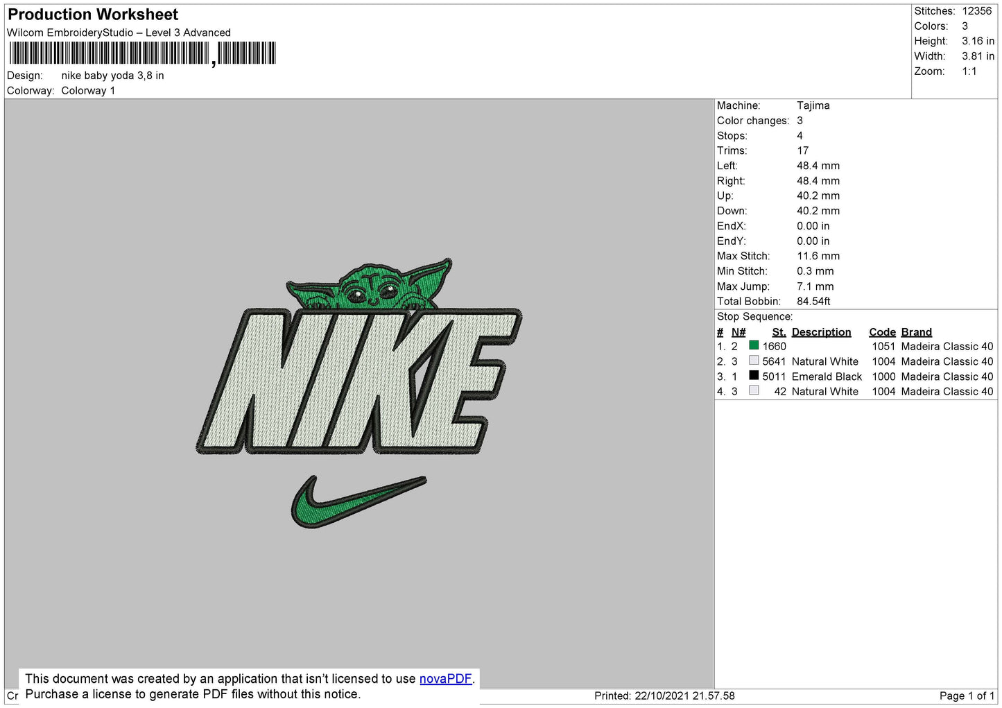 Nike Baby Yoda Embroidery File 4 size