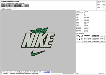 Nike Baby Yoda Embroidery File 4 size