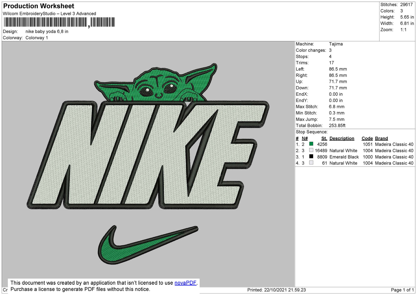 Nike Baby Yoda Embroidery File 4 size
