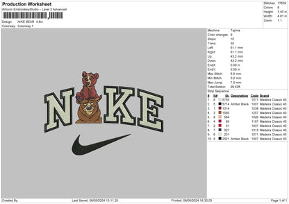 Nike Bear 0805 Embroidery 6 sizes