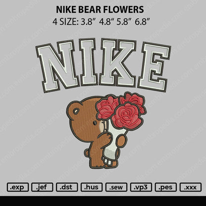 Nike Bear Flowers Embroidery File 4 size
