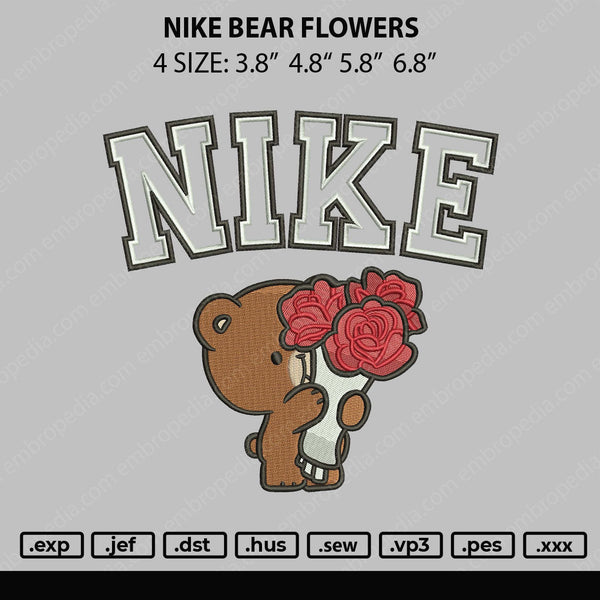 Nike Bear Flowers Embroidery File 4 size