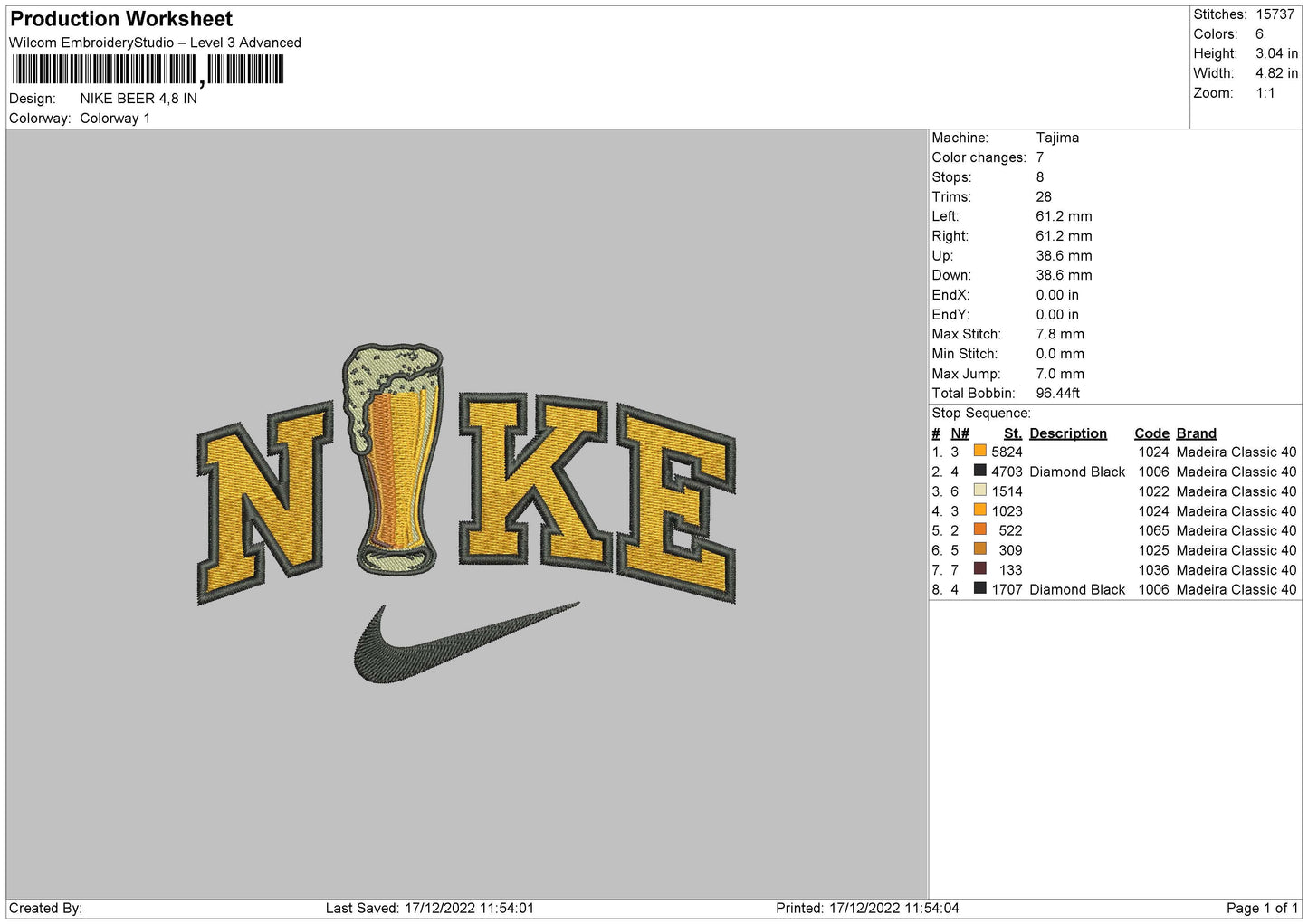 Nike Beer Embroidery File 6 sizes