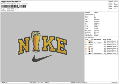 Nike Beer Embroidery File 6 sizes