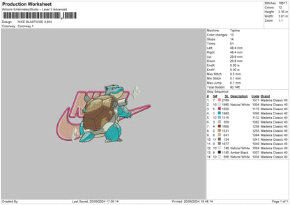 Nike Blastoise Embroidery File 6 sizes
