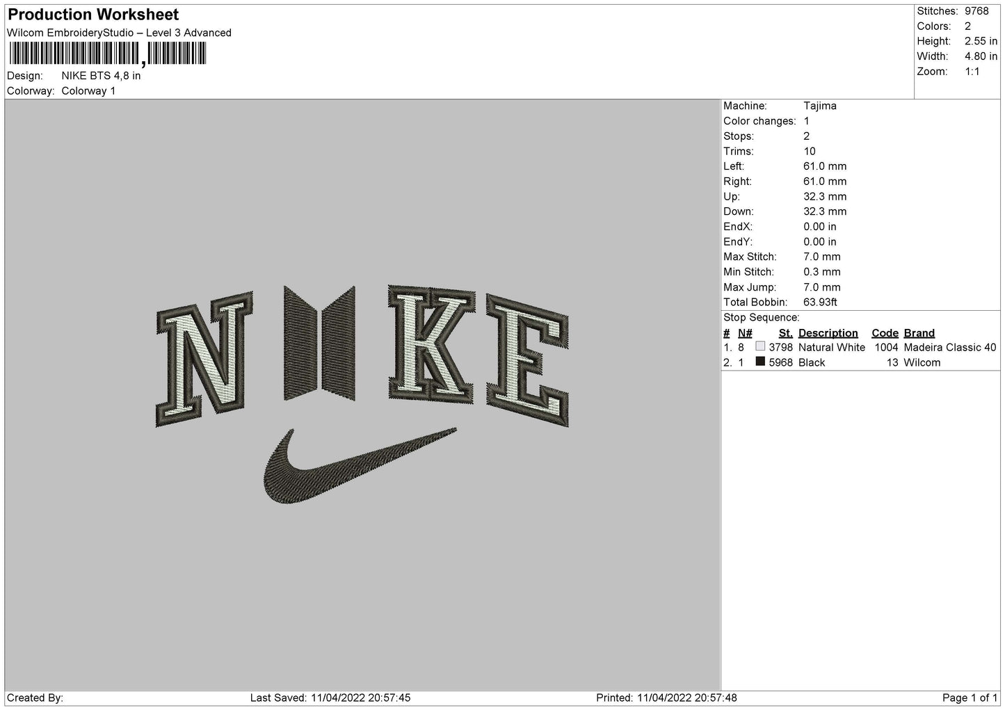 Nike BTS Embroidery File 4 size
