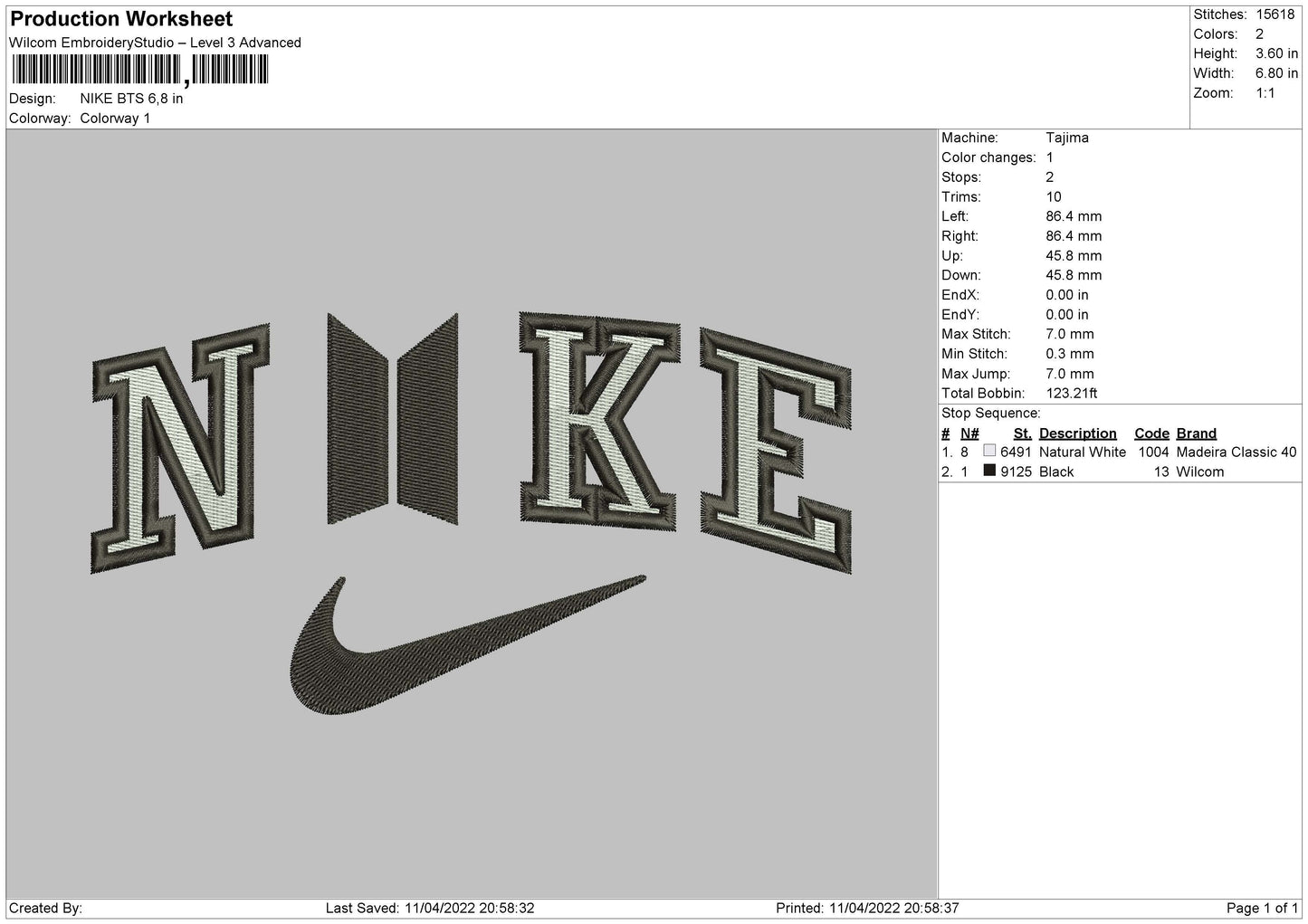 Nike BTS Embroidery File 4 size