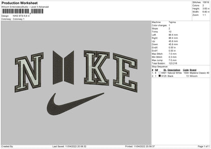 Nike BTS Embroidery File 4 size
