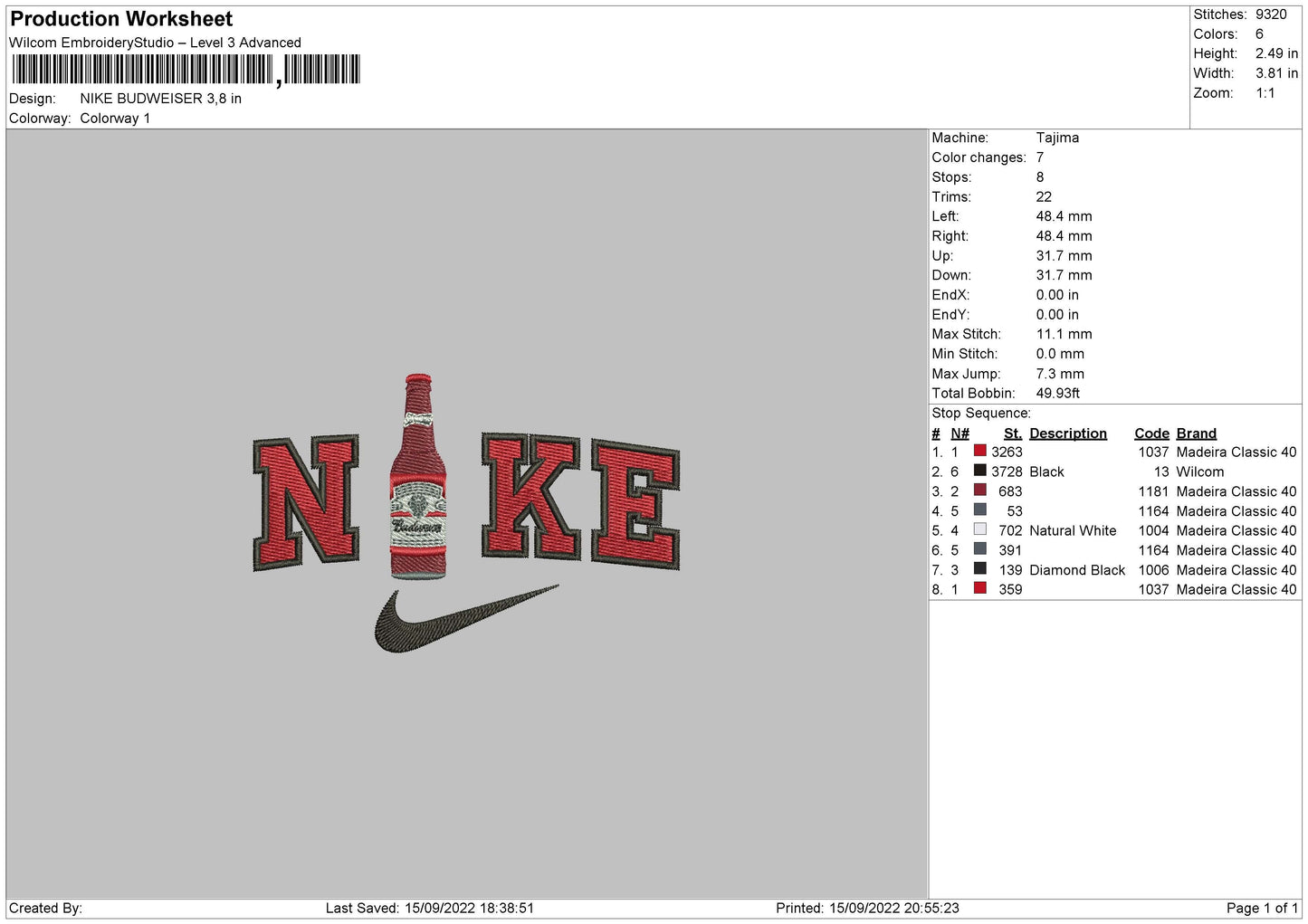 Nike Budweiser Embroidery File 5 sizes