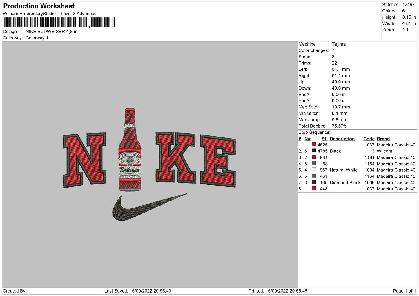 Nike Budweiser Embroidery File 5 sizes