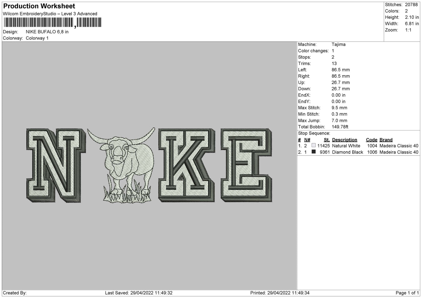 Nike Bufalo Embroidery File 4 size