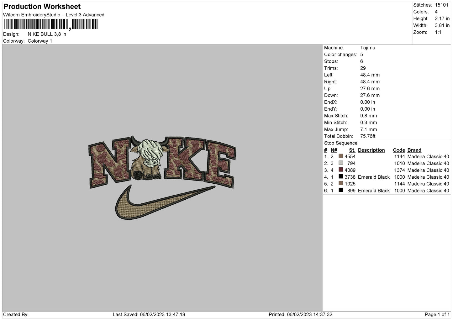 Nike Bull02 Embroidery File 6 sizes