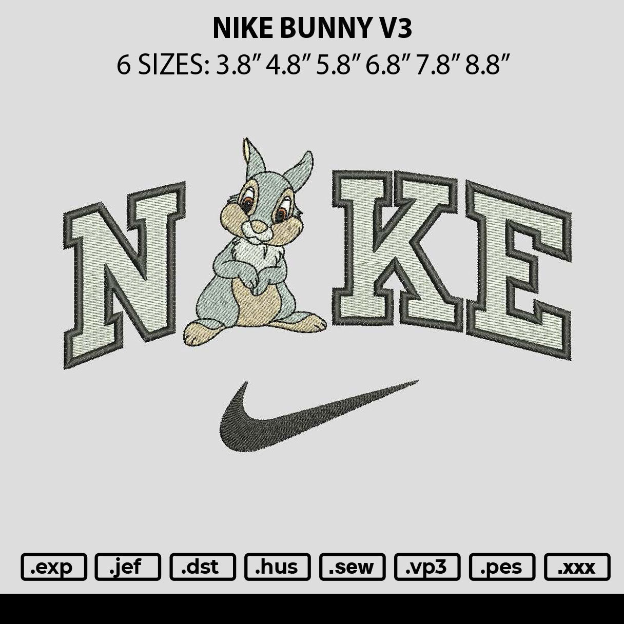 Nike Bunny V3 Embroidery File 6 sizes