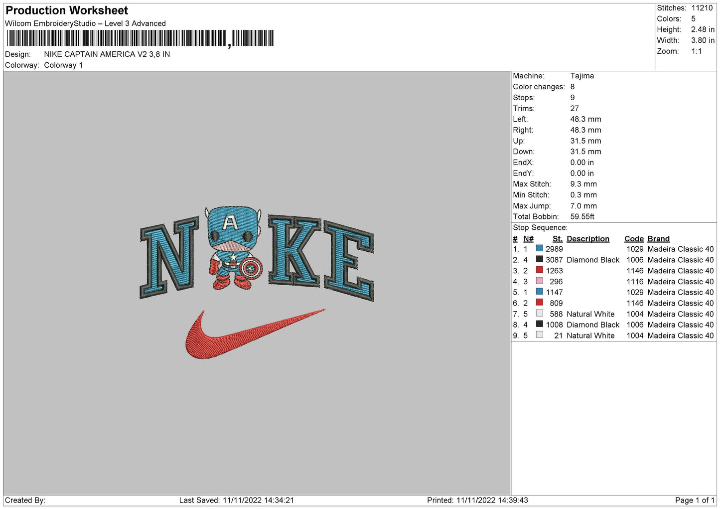 Nike C America V2 Embroidery File 6 sizes