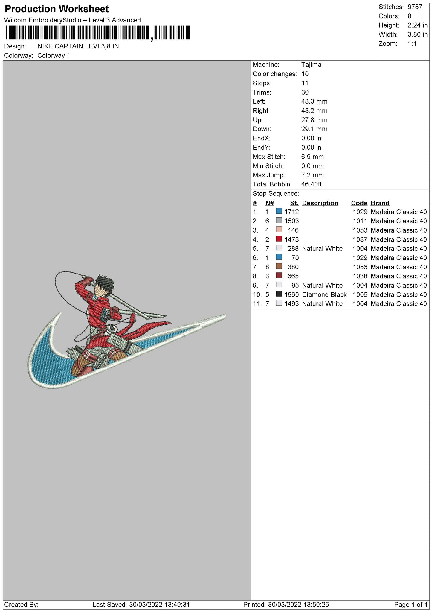 Nike Captain Levi Embroidery File 4 size