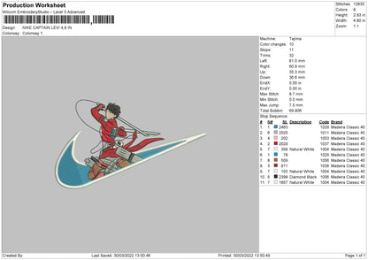 Nike Captain Levi Embroidery File 4 size