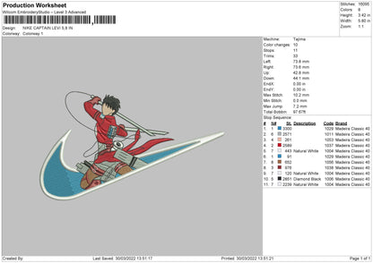 Nike Captain Levi Embroidery File 4 size
