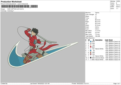 Nike Captain Levi Embroidery File 4 size