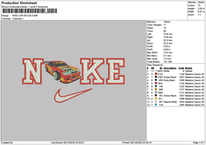 Nike car 0512 Embroidery File 6 sizes