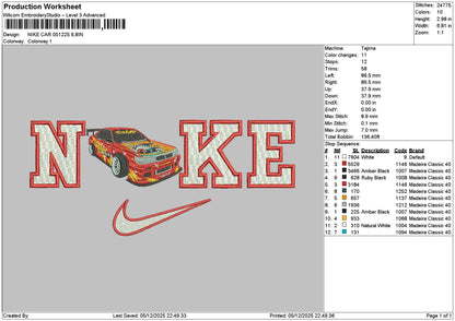 Nike car 0512 Embroidery File 6 sizes