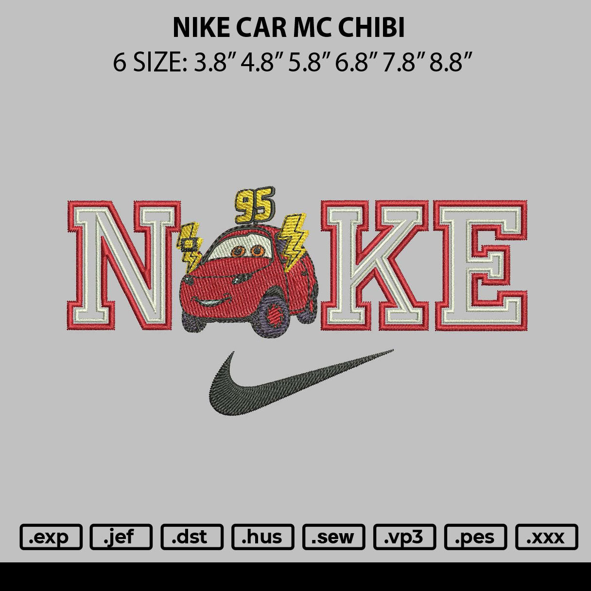 Nike Car Mc Chibi Embroidery File 6 sizes