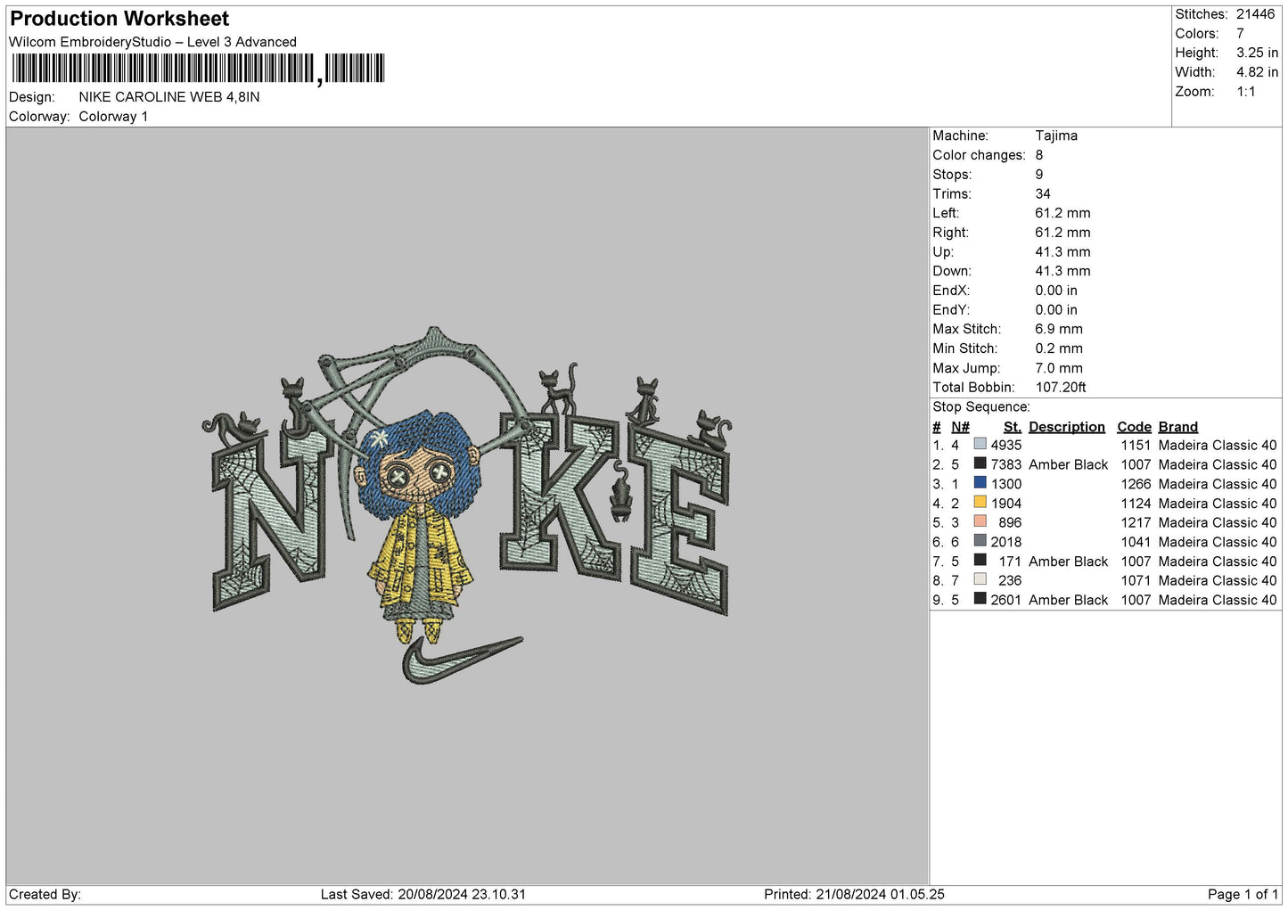Nike Caroline 2108 Embroidery File 6 sizes