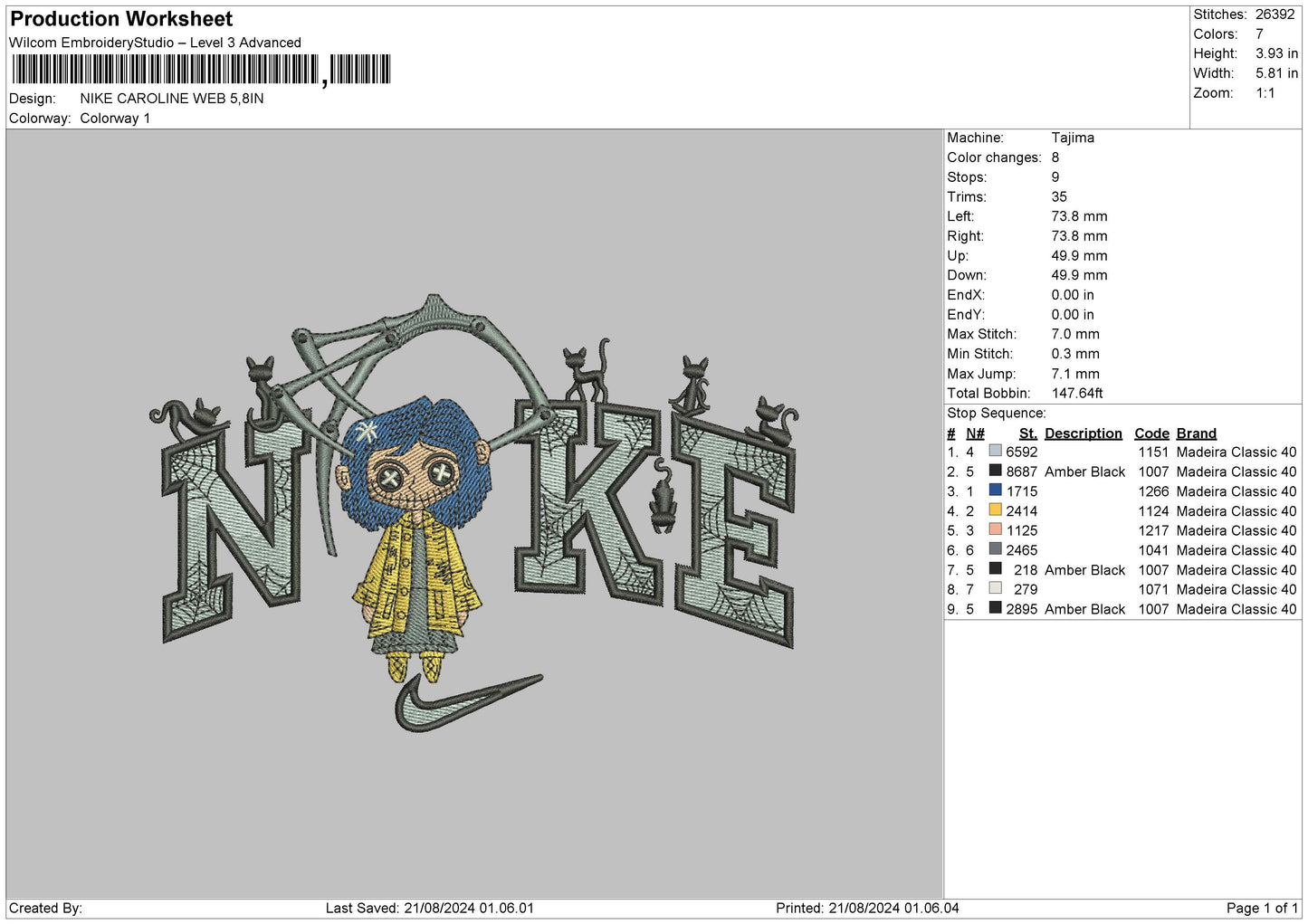 Nike Caroline 2108 Embroidery File 6 sizes