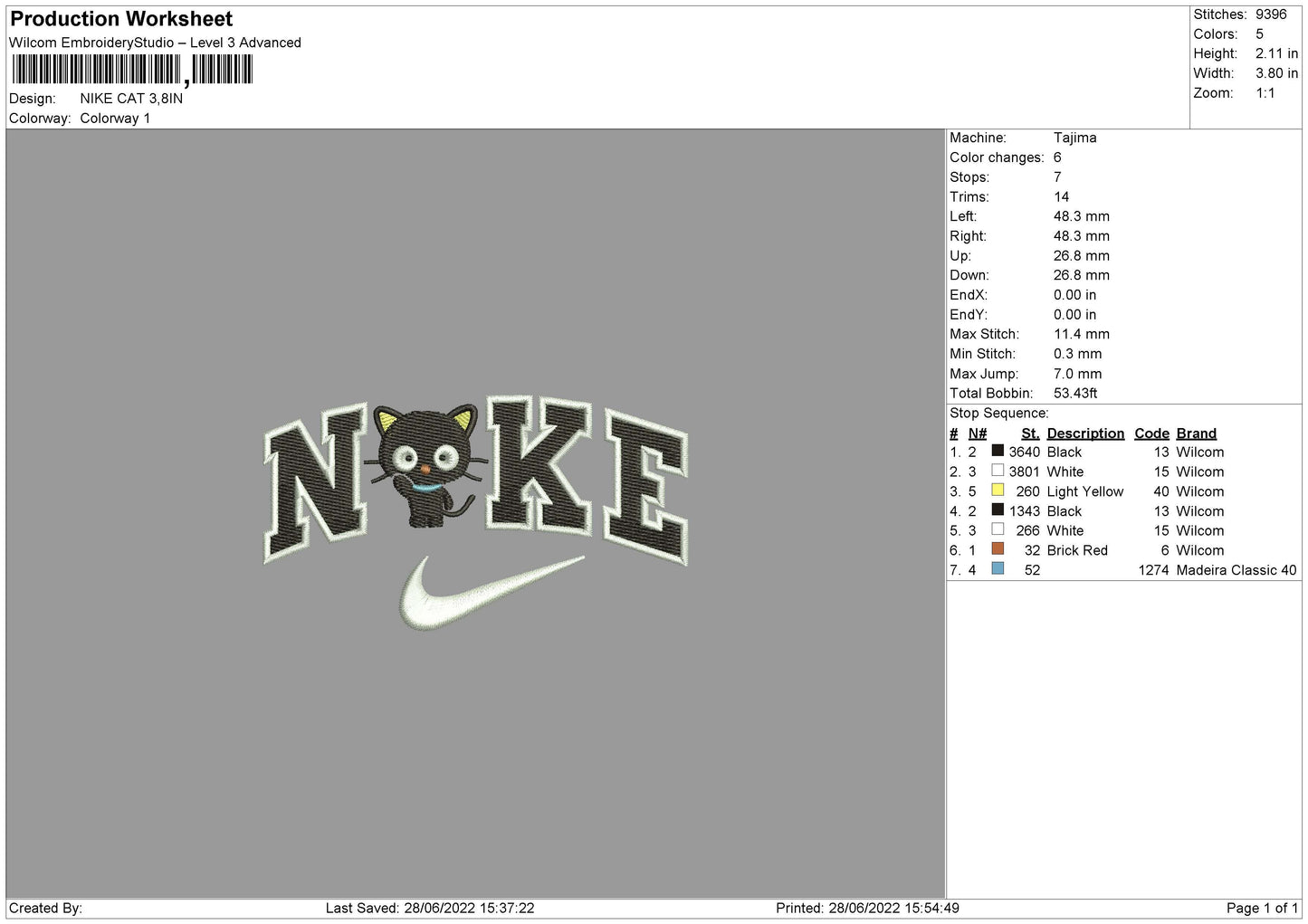 Nike Cat Embroidery File 4 size