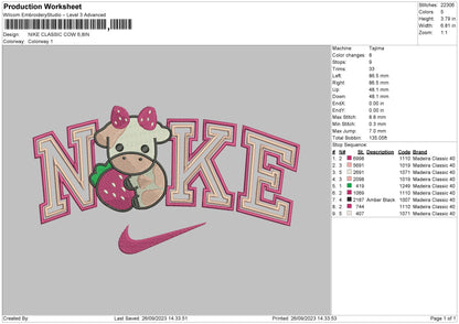 Nike Classic Cow EMbroidery File 6 sizes