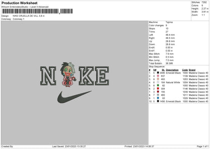 Nike Cruella D Embroidery File 6 sizes