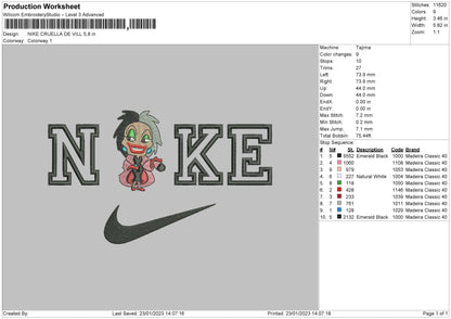 Nike Cruella D Embroidery File 6 sizes
