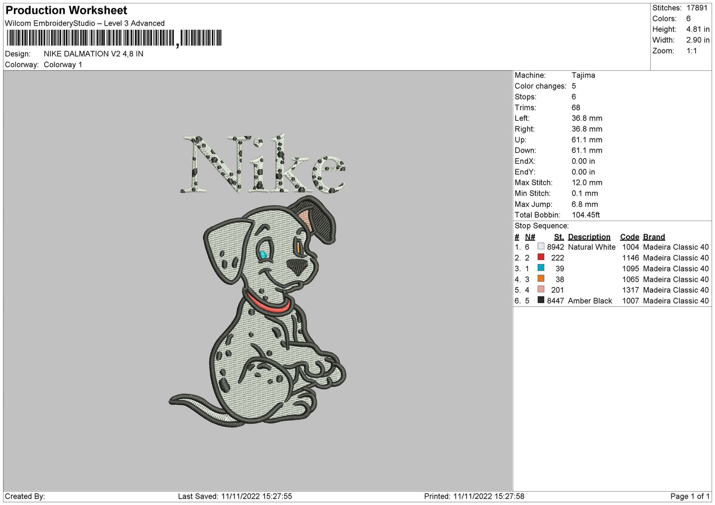 Nike Dalmation V2 Embroidery File 6 sizes
