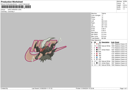Nike Darkrai Embroidery File 6 sizes