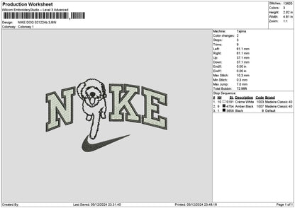 Nike Dog 0212b Embroidery File 6 sizes