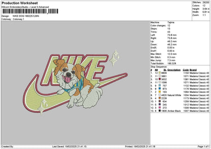 Nike Dog 1802 Embroidery File 6 sizes