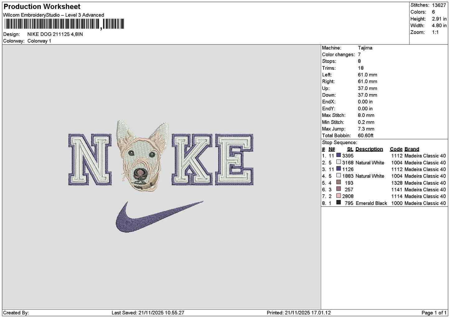 Nike Dog 2111 Embroidery File 6 sizes