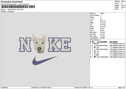 Nike Dog 2111 Embroidery File 6 sizes