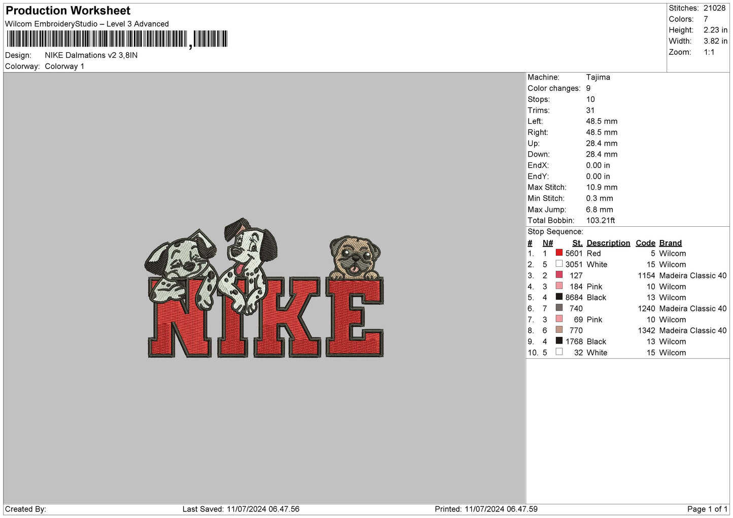 Nike Dogs 1107 Embroidery File 6 sizes