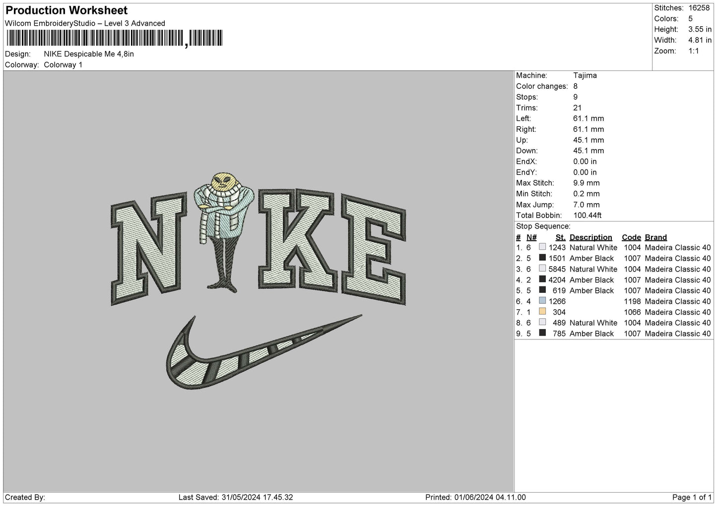 Nike Man Glass Embroidery File 6 sizes