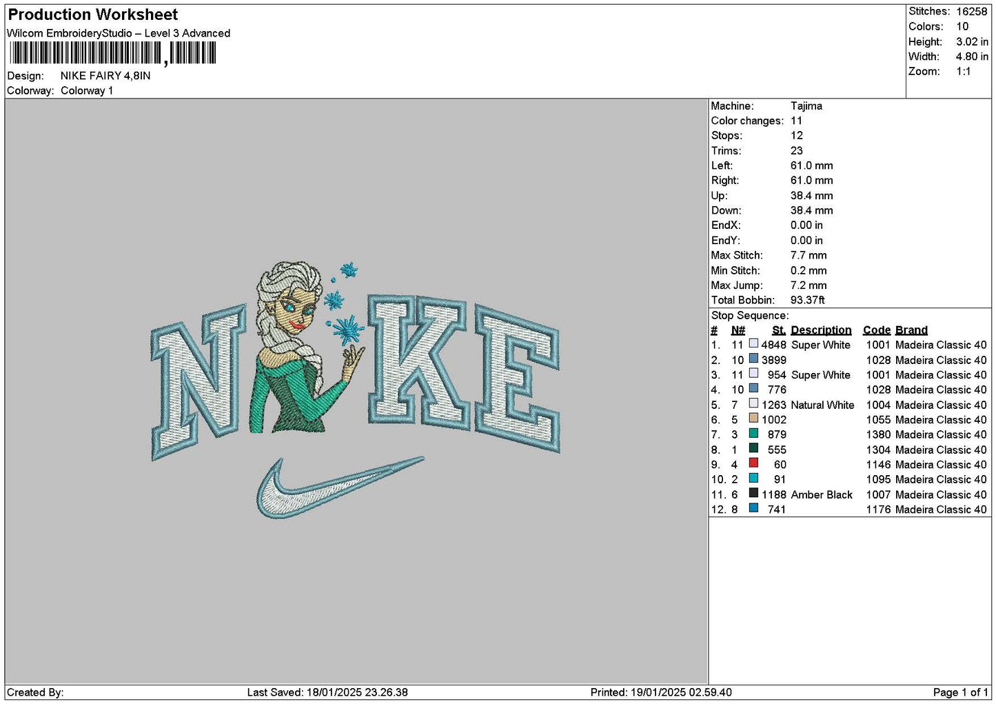Nike Elsa 1901 Embroidery File 6 sizes
