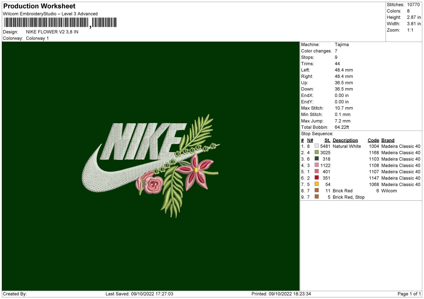 Nike Flower V2 Embroidery File 6 sizes