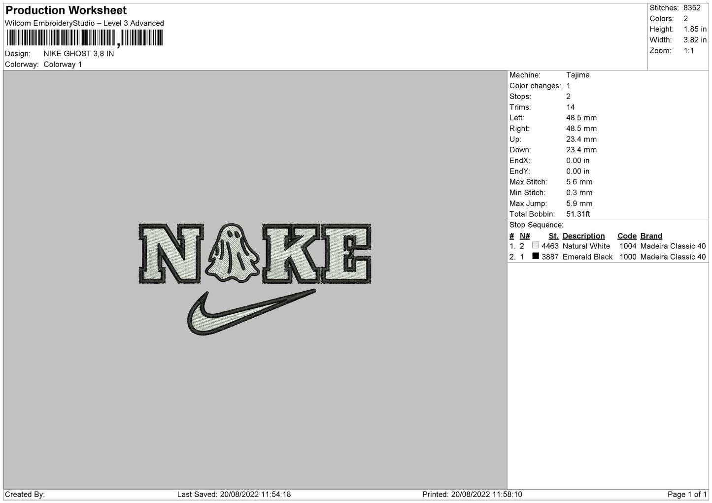 Nike Ghost 002 Embroidery File 5 sizes