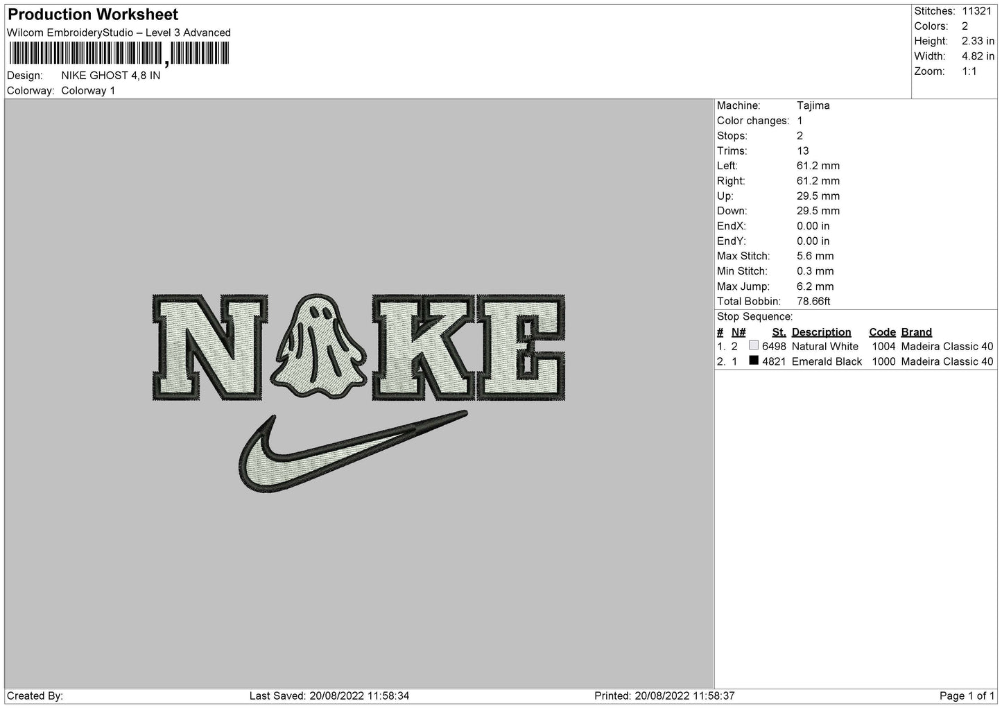Nike Ghost 002 Embroidery File 5 sizes