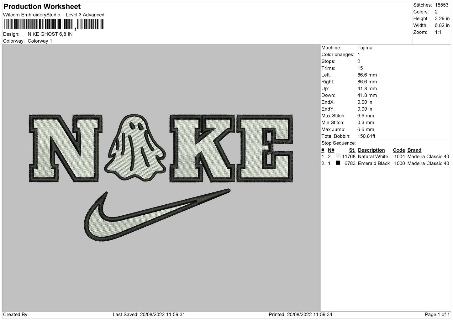 Nike Ghost 002 Embroidery File 5 sizes